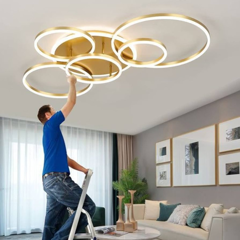 LED Deckenleuchte Moderne Wohnzimmer Lampe Golden Kreative Ring