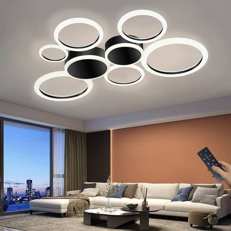 LED Deckenleuchte Wohnzimmerlampen Moderne Ring Designer Schlafzimmer  Deckenlampe Dimmbar Mit Fernbedienung Deko Deckenlicht aus Metall Acryl für